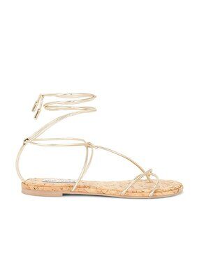 Steve Madden Myrtle Sandal in Gold Multi strappy ankle wrap flat
